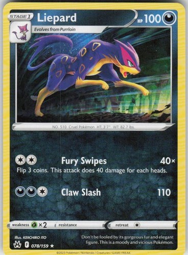 Liepard 078/159 Rare Crown Zenith Near Mint