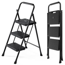 Step Ladder, 3 Step Stool Foldable with Anti-Slip Pedal  Comfortable Handrai...