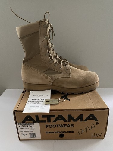 Altama Footwear Men's Size 12 XW Tan Suede Cage Army Combat Boots Vibram Sole