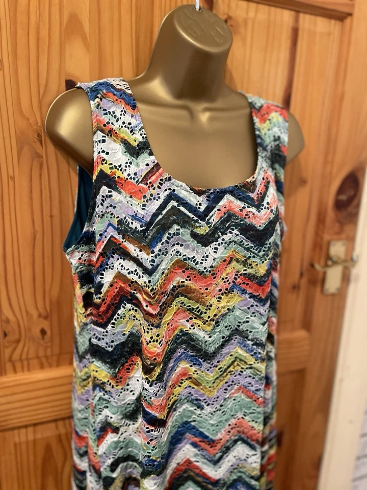 RONNI NICOLE SLEEVELESS MULTICOLOURED LINED STRETCH LONG DRESS UK 18 - Image 3 of 4