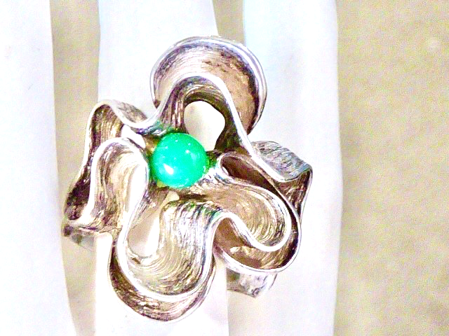 Vintage HAND MADE CUSTOM STERLING SILVER MINED JADE LADIES RING SIZE 6 ...