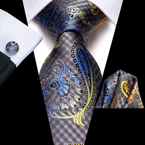 Classic Mens Tie Paisley Floral Striped Necktie Hankie Cufflinks Set Wedding USA - Picture 45 of 250