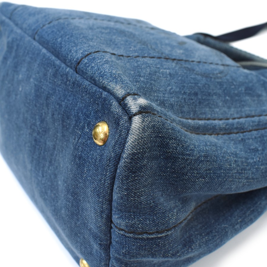 PRADA Canapa Tote Bag 2way Shoulder Bag 1BG439 Denim Blue Triangle from japan thumbnail 6