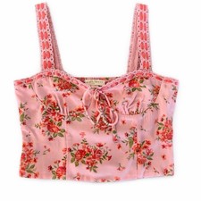 Pink Floral Bustier Top L Coquette Fairycore Romantic Corset Style Lace Tie NWT