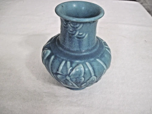 Vintage 1930s Rookwood Pottery Art Deco Vase #6457 Butterflies Matte Blue 1937