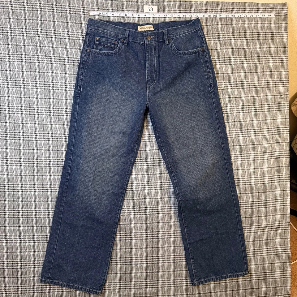 Pantalones de mezclilla para hombre Michael Brandon azul pierna recta algodón talla 36x30 Foto 3 de 4