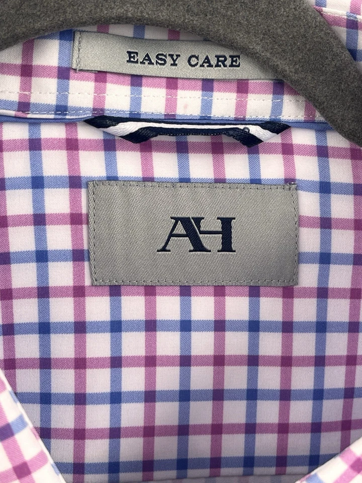 Camisa AH Para Hombre Blanca Púrpura/Rosa Cuadros 4 Vías Elastizada Abotonada Nueva con Etiquetas XXL Foto 4 de 4