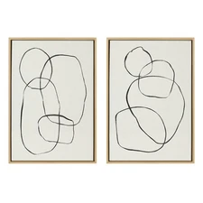 Kate and Laurel Sylvie Modern Circles and Going in Circles Framed Linen Textu...