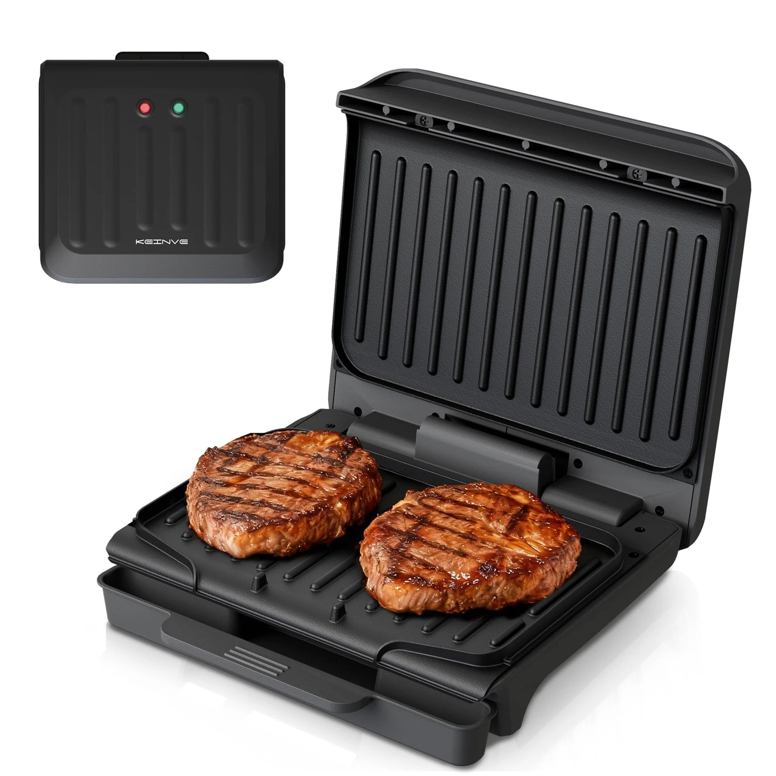 2-Serving Electric Grill and Panini Press, Tilted Grilling Surface for Rapid ...
