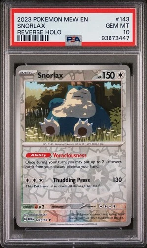 PSA 10 Snorlax 143/165 Reverse Holo Pokemon 151 English Low Pop Card #143
