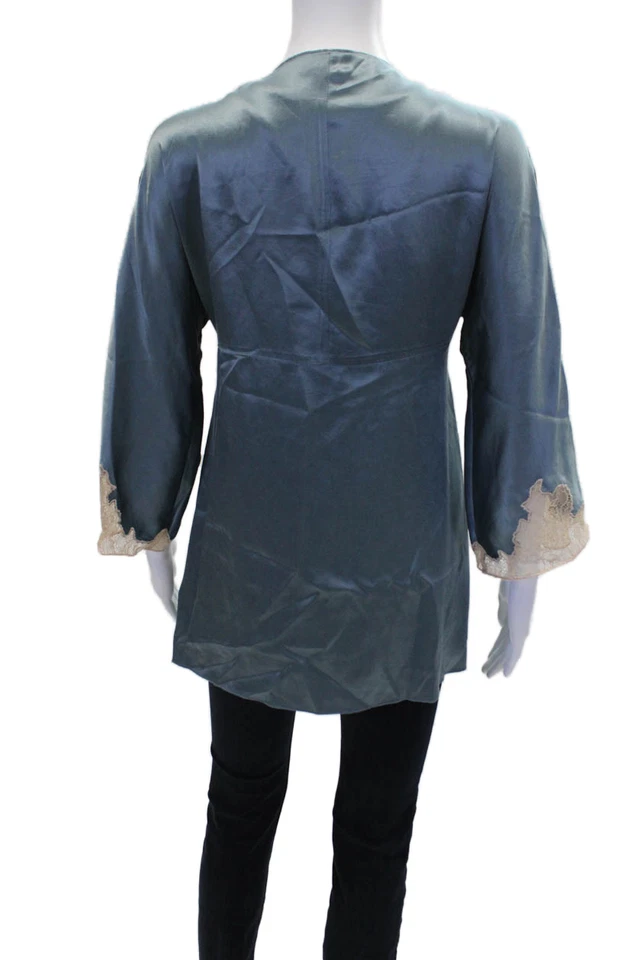 Bata para mujer Twelfth Street by Cynthia Vincent mangas 3/4 ribete de encaje azul talla L Foto 4 de 4