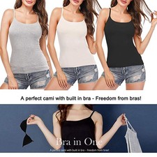 Women Cami with Built-in Bra Adjustable Strap Padded Slim Tank Top Vest Shirt US