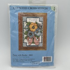VTG Candamar Designs Pansy With Border Stamped Cross Stitch Kit 2002 Flower 5x7