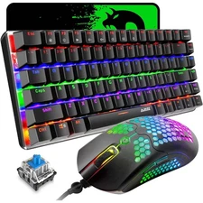 3 in 1 Wired Gaming Keyboard and Mouse Set,Rainbow LED Backlit,Mouse Pad,12K DPI