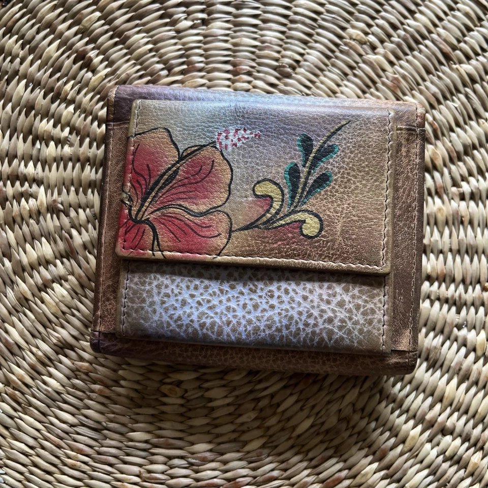 Anuschka Hand Painted Peacock Tri-fold Wallet Genuine Leather - Image 2 of 4