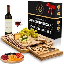 New Charcuterie Boards Gift Set - Bamboo Cheese Board Tray & Serving Platter for