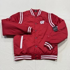 Colosseum Wisconsin Badgers Jacket Mens M Red Snap Button Bomber/Varsity NWT
