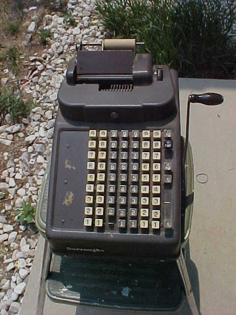 Early 1900's Antique Burroughs Adding Machine w/Crank Handle & Paper Roll, WORKS