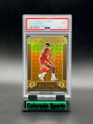 JULIUS ERVING 2015-16 Panini Excalibur Crusade #81 Gold Prizm 06/10 PSA 9 Mint