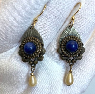 Silber Wald Vermont Bronze Ohrhänger mit Lapislazuli feminin viktorianisch