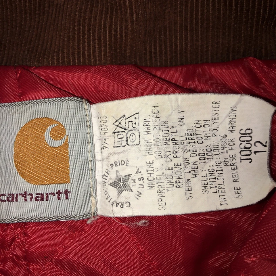 Vintage 90's Carhartt JQ606 Boys Detroit Duck Canvas Red Lined Jacket USA Made - Image 4 of 4