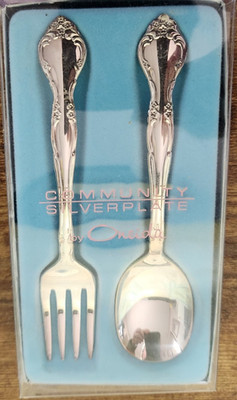 Vtg.  ONEIDA  AFFECTION Community Silverplate Baby  Spoon &  Fork - New In Box