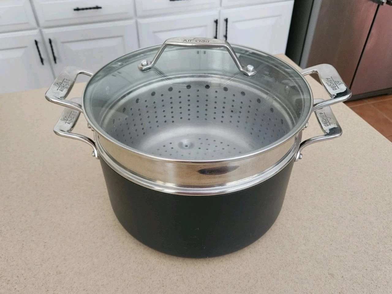 RARE ALL CLAD LTD ANODIZED PASTA PENTOLA 7 QUART STOCKPOT & STAINLESS COLANDER