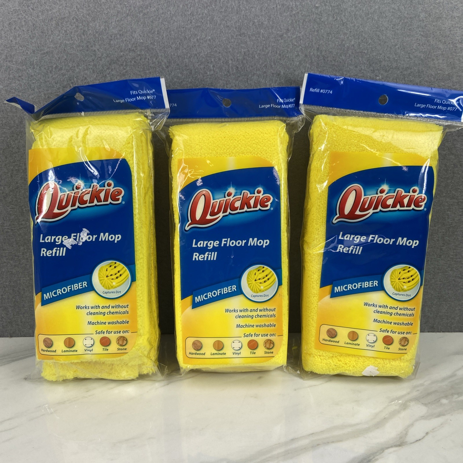 Lot of 3 QUICKIE  Large Floor Mop Refils #0774 Microfiber OP