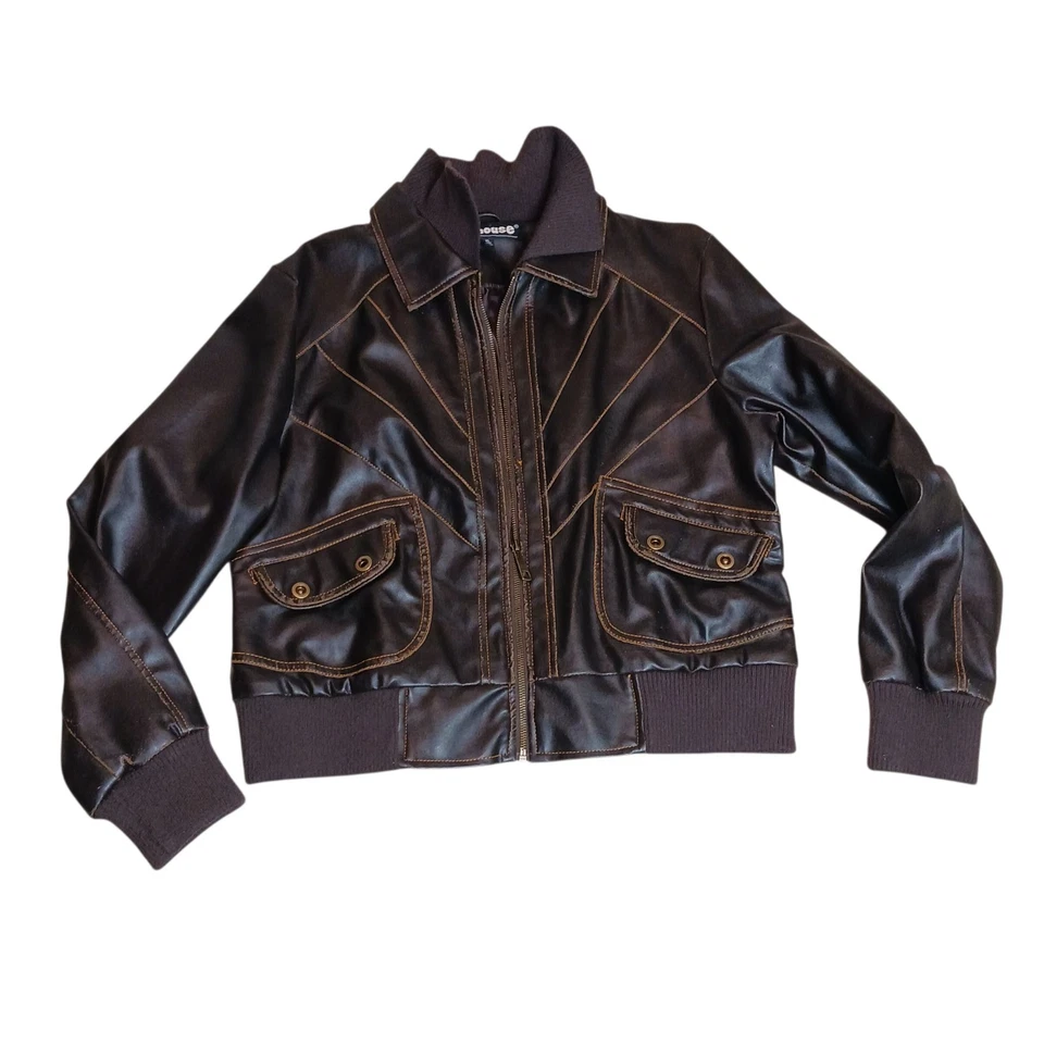 Ropa Exterior Casa de Muñecas XL Estilo Años 70 Marrón Imitación Cuero Chaqueta Boho Recortada Cremallera Foto 2 de 4