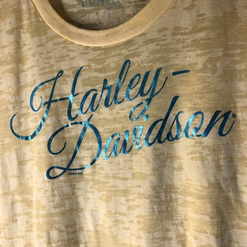 Harley Davidson Womens Yellow And Blue Foil Embellished XL Tee - Picture 6 of 8