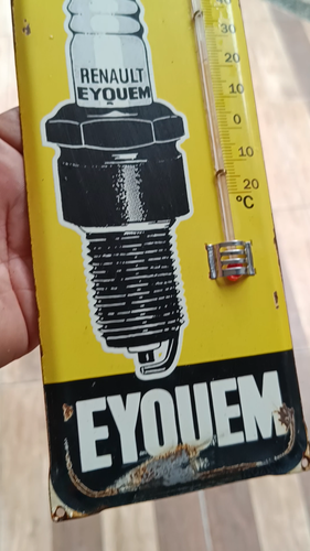 Vintage THERMOMETER "Eyquem" RENAULT Tin Spark plug Sign Non Porcelain - Video 1 of 1
