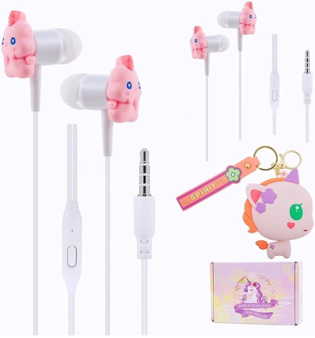 2 Pack Unicorn Earbuds For Kids Cute In-ear Headphones With 
