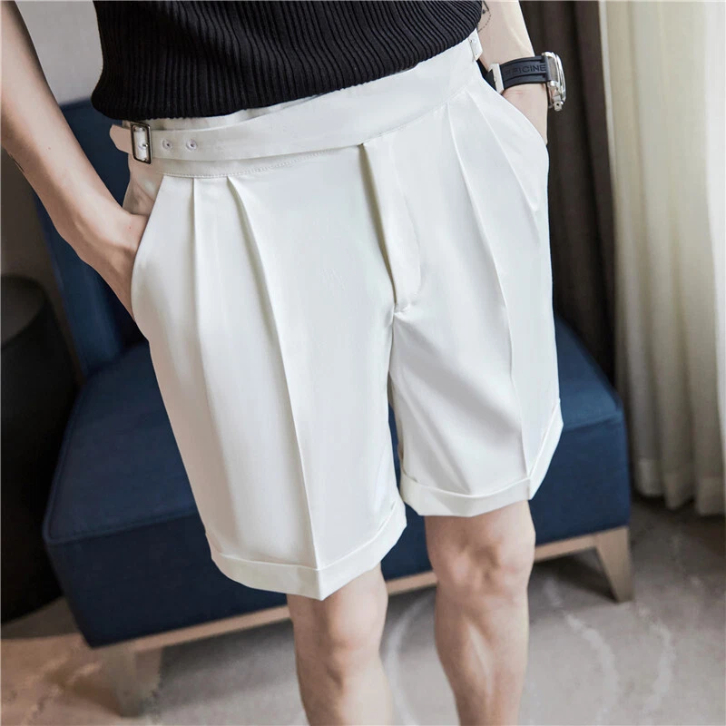 Shorts British Buckle High Waist Mens Summer Work Casual Formal Pants Trousers-image