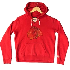Chicago Blackhawks Lace Up Hoodie Old Time Hockey Red Retro Sweatshirt Womens XL