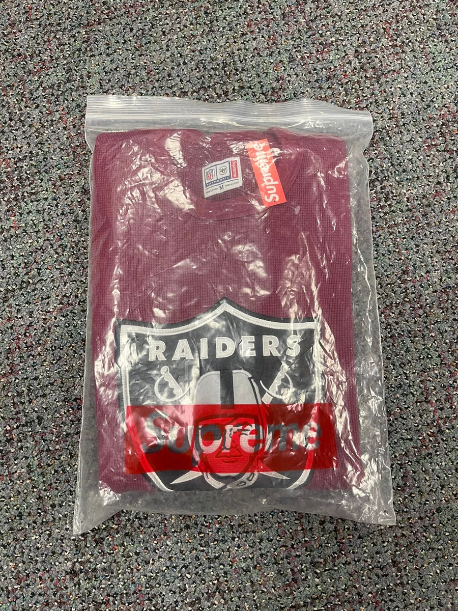 supreme nfl raiders 47 thermal size medium vintage vtg authentic rare new maroon