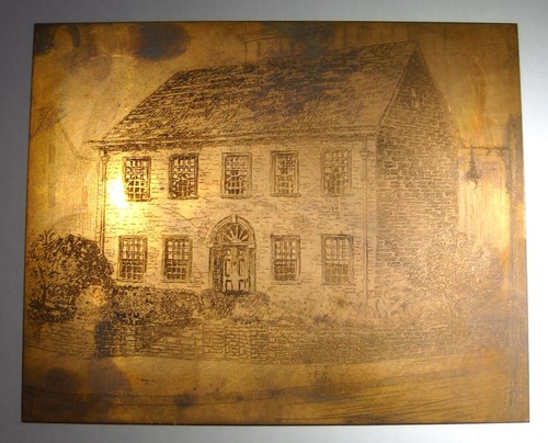 Kupferstich graviert Radierung Druckerplatte ALTER FREIMAURERTEMPEL 4x5"
