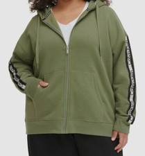Calvin Klein Women's Green Logo-Stripe Full Zip Hoodie Plus Size 2X