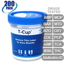 NEW Mintegrity Drug Test 12-Panel T-Cup Urine Home Kit 200-Pack #MI-TDOA-7125A3