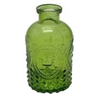 Clear Green Colored Glass Round Vintage Style Bottle / Vase with cork H = 5.5 in
