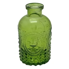 Clear Green Colored Glass Round Vintage Style Bottle / Vase with cork H = 5.5 in