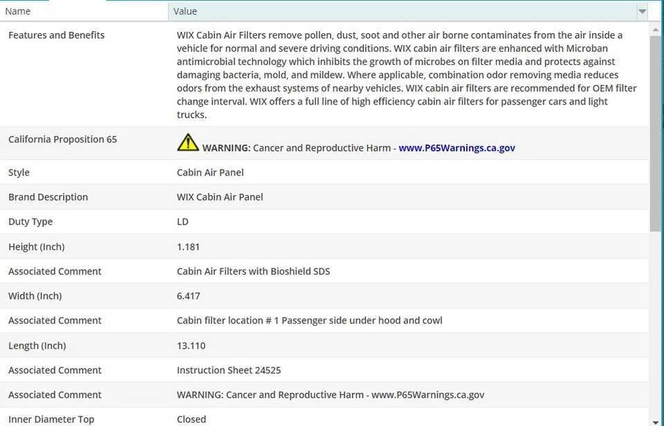 Filtro de aire de cabina WIX para Cadillac BLS 2007-2008 L4-2,0 L Foto 3 de 4