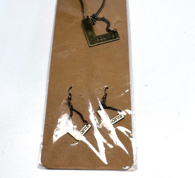 New Orleans Saints Earrings Necklace Silver Chevron Set NFL