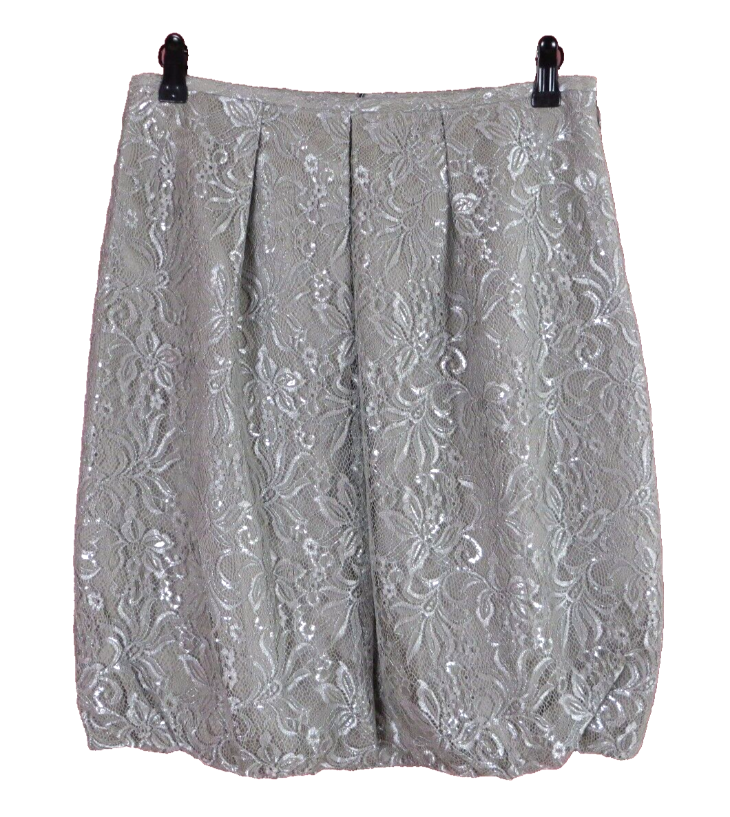NEW ANN TAYLOR Womens Taupe Gray Metallic Lace Pleated Skirt Size 6