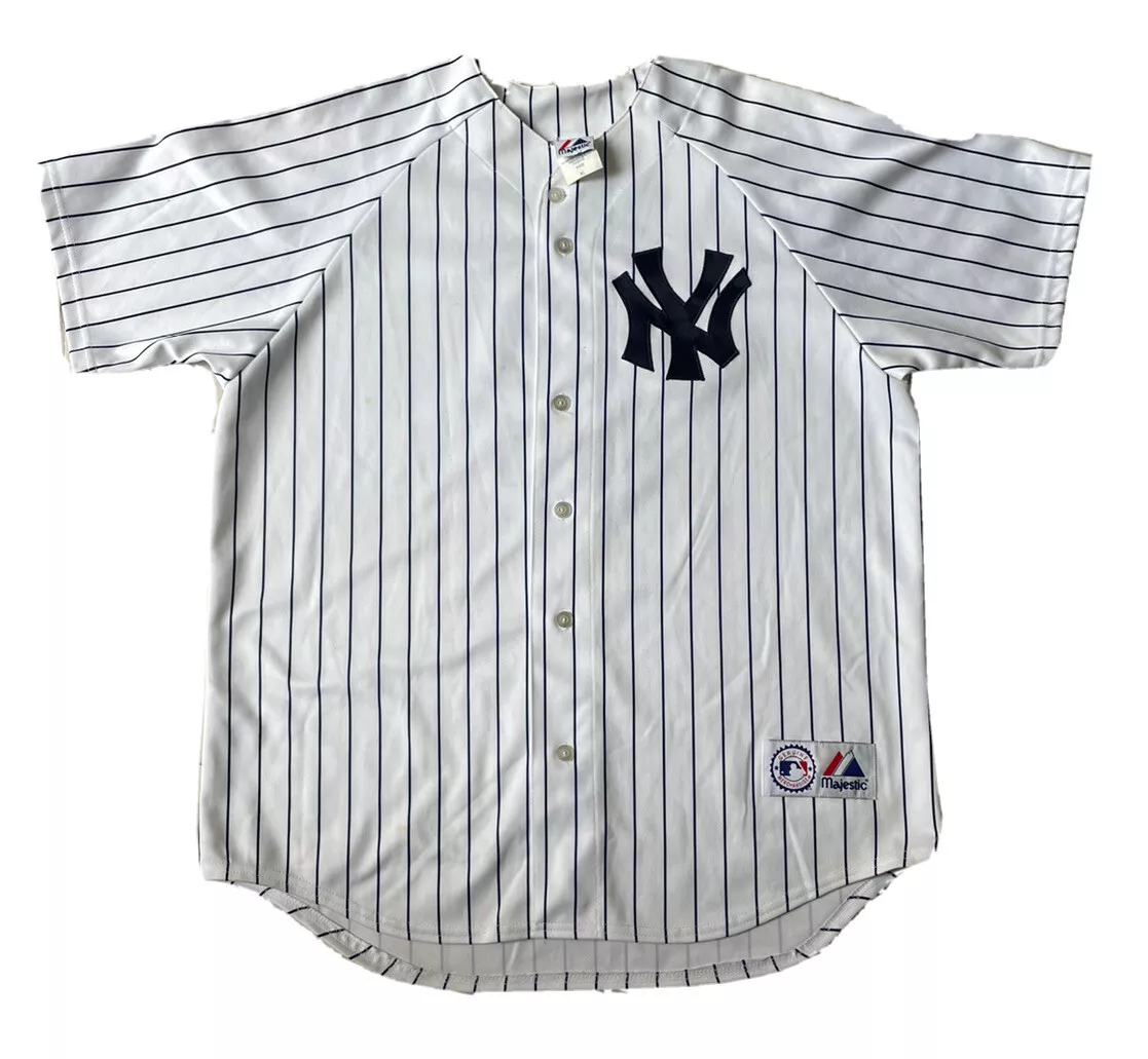 NY Yankees Derek Jeter 2 Pinstripe White and Blue Mens Majestic Jersey Sz  US XL