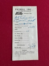 1940's, PEPSI Cola, Bottling Company PAYROLL Receipt (Double Dot) Scarce