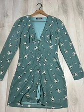 Fashion Union Blue White Floral Front Button Fit & Flare Mini Dress Sz 2