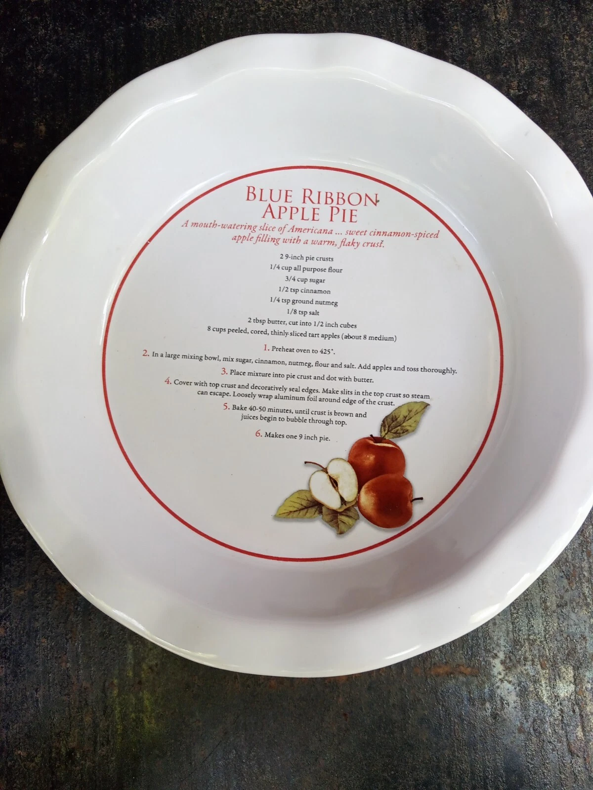 2011 LTD ED Yankee Candle Blue Ribbon Pie Plate Apple Pie Recipe Fluted Edge