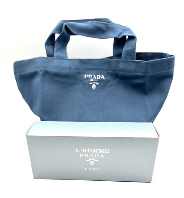 #ad #ad New in Box Prada Canvas Pouch Clutch Tote Bag with Handle Light Navy Blue $64.00