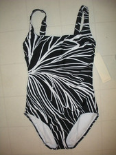 GOTTEX Black  White Buona Sera 1 Pc Square Neck Tank Style Swimsuit Sz 10 NWT