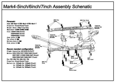 Mark4 7 Pouces 295mm Avec Bras De 5mm Cadre Quadrirotor 3K Fibre De